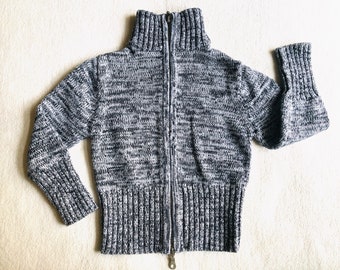Kids Zip Up Cardigan, Vintage Toddler Boy Speckled Gray Sweater, 3-4 Years Knit Cotton Cardigan, High Neck Cardigan, Retro Kids Clothes
