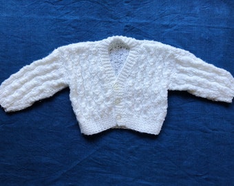 Vintage Baby Knit White Cardigan Sweater, Cozy Newborn Coming Home Outfit, Hand Knit Baby Cardigan, Baby Girl or Boy Gift Idea