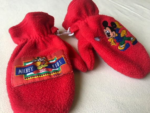 Vintage Disney Red Fleece Mittens, Kids Mickey Mo… - image 6