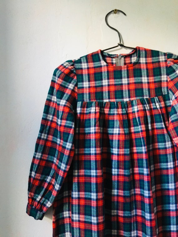 Girls Plaid Flannel Dress, Vintage Handmade Teen … - image 2