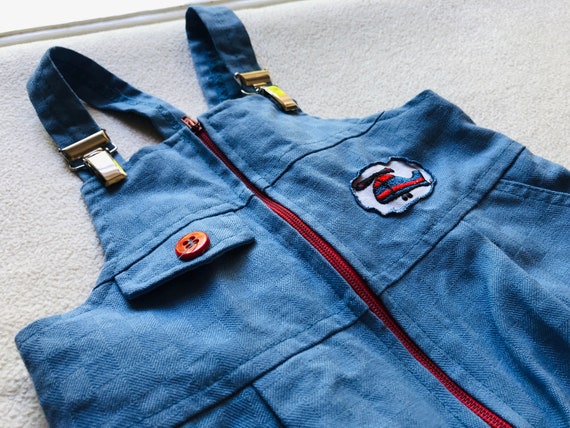 Vintage Toddler Blue Overalls with Helicopter Pat… - image 5