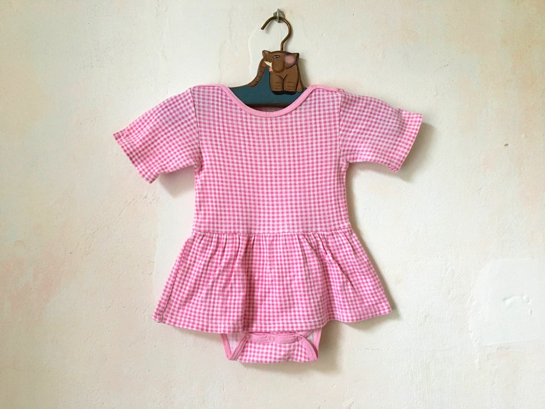 Vintage Baby Gingham Dress 90s Baby Girl Body Dress 46 Months White