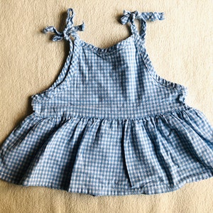 Toddler Girl Bloomers and Top Set, Vintage Baby Summer Clothes, Blue White Gingham Plaid Shirt and Shorts Two Piece Set, Retro Kids Clothes image 4