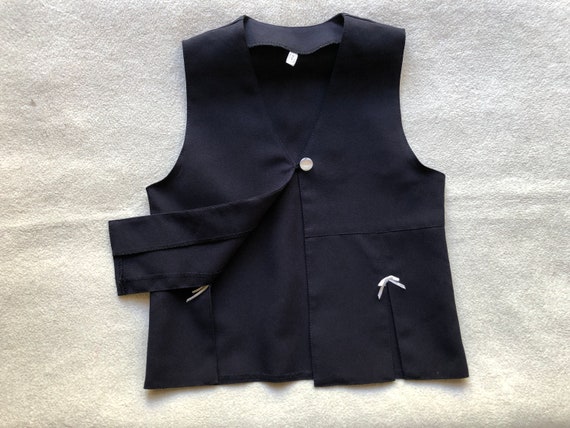 Vintage Girls Black Vest, Long One Button Vest, T… - image 6