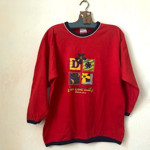 Vintage 90s Kids Long Sleeve T-Shirt, Red Cotton Tee Shirt, Abstract Print Baggy Top, 8-9 Years Tweens Clothes