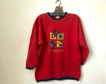 Vintage 90s Kids Long Sleeve T-Shirt, Red Cotton Tee Shirt, Abstract Print Baggy Top, 8-9 Years Tweens Clothes