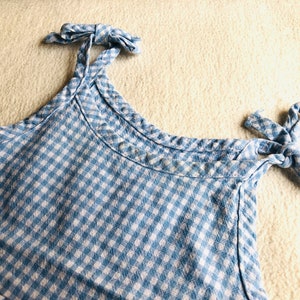 Toddler Girl Bloomers and Top Set, Vintage Baby Summer Clothes, Blue White Gingham Plaid Shirt and Shorts Two Piece Set, Retro Kids Clothes image 5