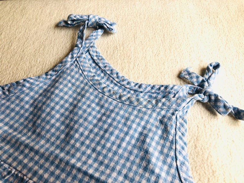 Toddler Girl Bloomers and Top Set, Vintage Baby Summer Clothes, Blue White Gingham Plaid Shirt and Shorts Two Piece Set, Retro Kids Clothes image 5