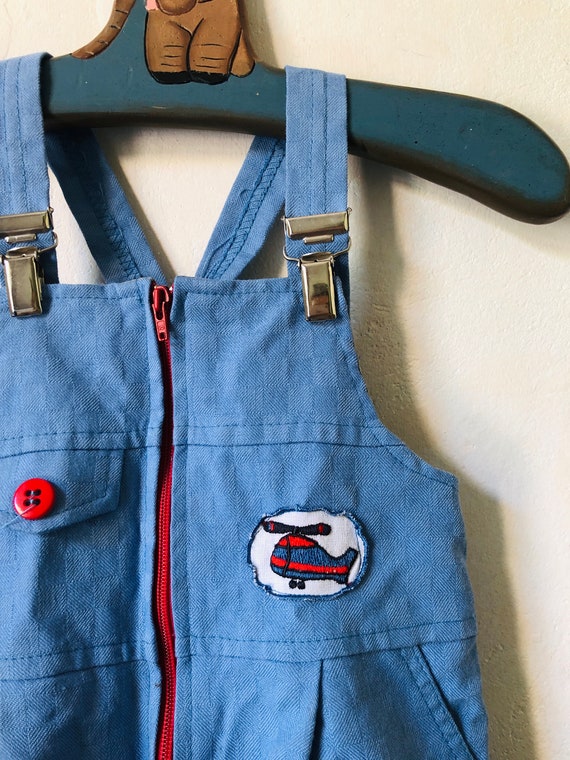 Vintage Toddler Blue Overalls with Helicopter Pat… - image 8