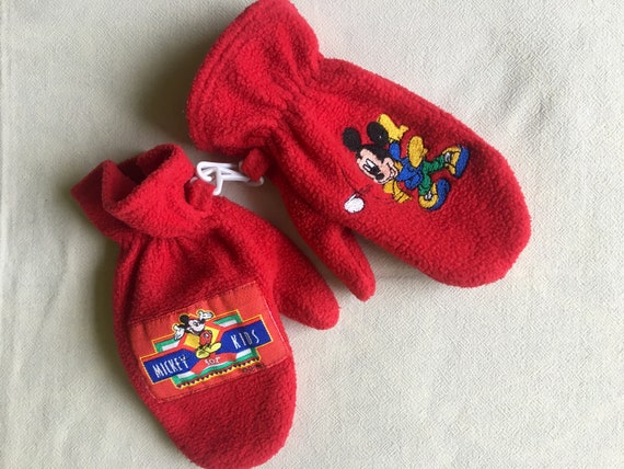 Vintage Disney Red Fleece Mittens, Kids Mickey Mo… - image 1