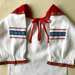 Vintage Kids Folk Blouse, 4T Girls Peasant Blouse, Romanian Blouse, Boho Hippie Ethnic Shirt, Girl Traditional Clothing, White Cotton Blouse zdjęcie 7