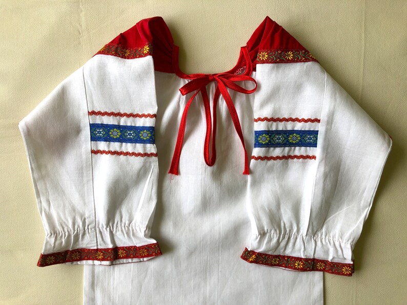 Vintage Kids Folk Blouse, 4T Girls Peasant Blouse, Romanian Blouse, Boho Hippie Ethnic Shirt, Girl Traditional Clothing, White Cotton Blouse zdjęcie 7