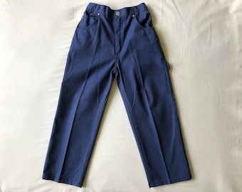 jaren 90 jongens blauwe katoenen broek, vintage kinderen formele broek, marineblauwe broek met zakken, relaxte fit broek, jaren 1990 kinderkleding