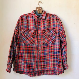 Boys Plaid Flannel Shirt, 8-10 Years Kids Long Sleeve Button Down Shirt, Lumberjack Shirt, Checked Red Blue Grunge Shirt, Vintage Clothes