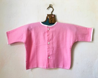 Camisa suave con botones para bebé de los años 90, ropa vintage hecha a mano para bebé, camisa polar rosa de manga larga para niña, chaqueta ligera.