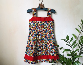 Vestido floral vintage sin mangas para niña, 8 años, vestido de verano con estampado colorido, vestido de algodón brillante de los años 90, ropa infantil retro.