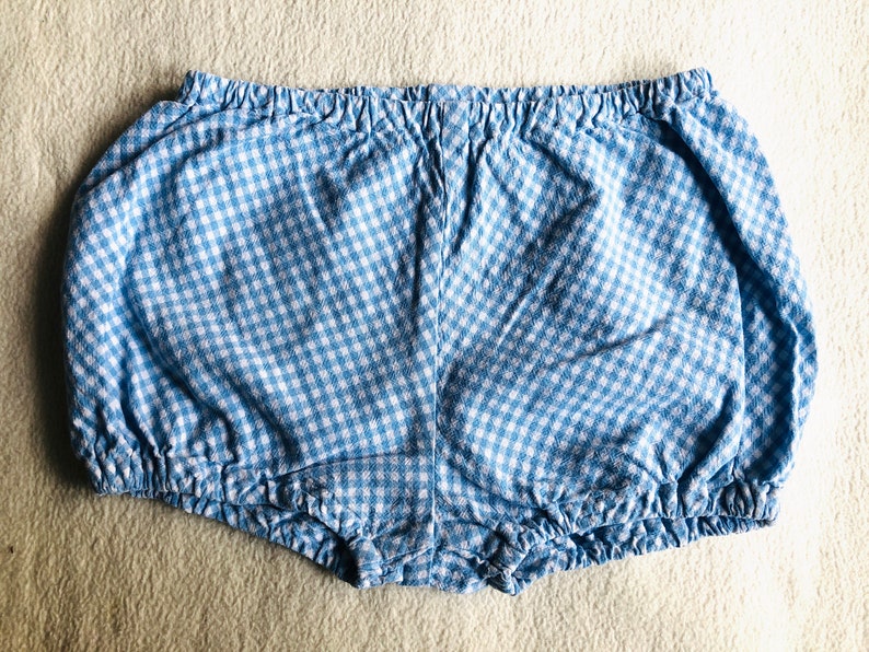 Toddler Girl Bloomers and Top Set, Vintage Baby Summer Clothes, Blue White Gingham Plaid Shirt and Shorts Two Piece Set, Retro Kids Clothes image 6
