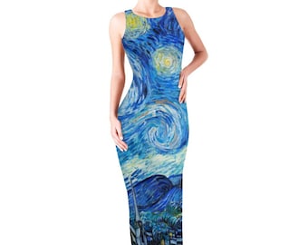 blue van gogh dress Van Gogh Iris Art-Inspired Halter Backless Summer Dress for Women main image 0