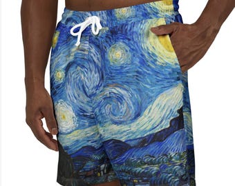 Van Gogh Starry Night Swim Shorts: Retro Art Beachwear