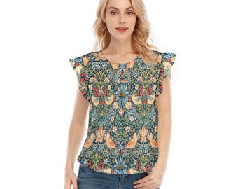 Camicia da donna William Morris / Il ladro di fragole / Maniche a balze