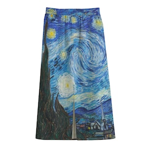 Falda a media pierna de la noche estrellada de Van Gogh para mujer Falda fluida suelta Regalo de artista Ropa inspirada en el arte Traje de oficina lindo
