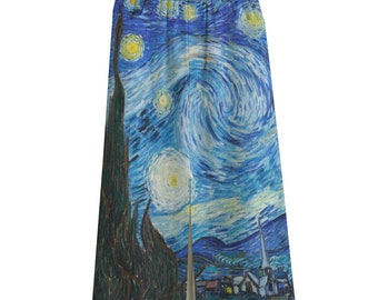 Van Gogh's Starry Night Women's Cotton Front Mid-slit Skirt / 245GSM Cotton / All-Over Print