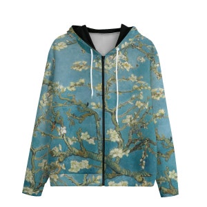 Van Gogh / 100% Cotton Unisex Hoodie With Zipper Closure / Almond Blossoms / All-Over Print
