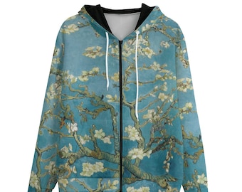 Van Gogh / 100% Cotton Unisex Hoodie With Zipper Closure / Almond Blossoms / All-Over Print