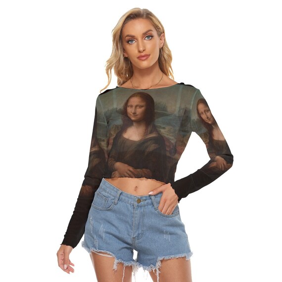 Mona Lisa Women's Mesh Crop Top / Long Sleeves / All-over Print 