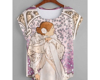 Camiseta con dobladillo curvo para mujer de Alphonse Mucha (talla grande)