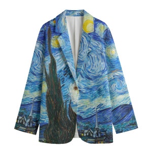 Van Gogh Starry Night Cotton Blazer / 245GSM Cotton / All Over Print