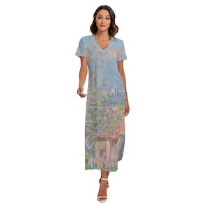 Claude Monet / Women&#39;s V-neck Dress / Short Sleeve