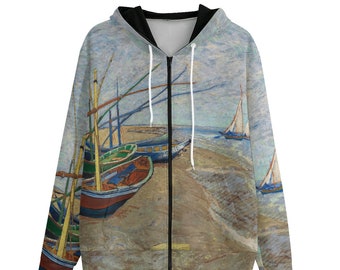 Van Gogh 'Fishing Boats' katoenen uniseks hoodie met all-over print