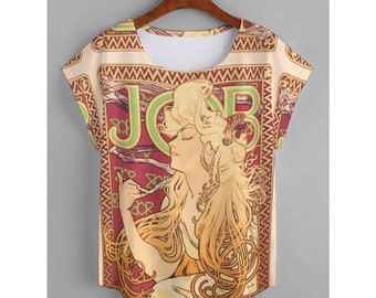 Camiseta Alphonse Mucha con dobladillo curvo para mujer (talla grande)