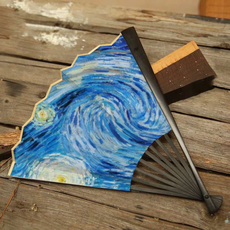 Van Gogh Starry Night / Double-side Silk Fan / Retro Hand-held Folding Fan