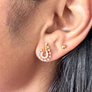 22k solid gold  designer earrings / white cz studded earrings