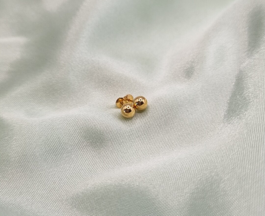 22k Solid Gold Ball Earrings/ball Ear Studs/ Karabu/ Globe Earrings Etsy