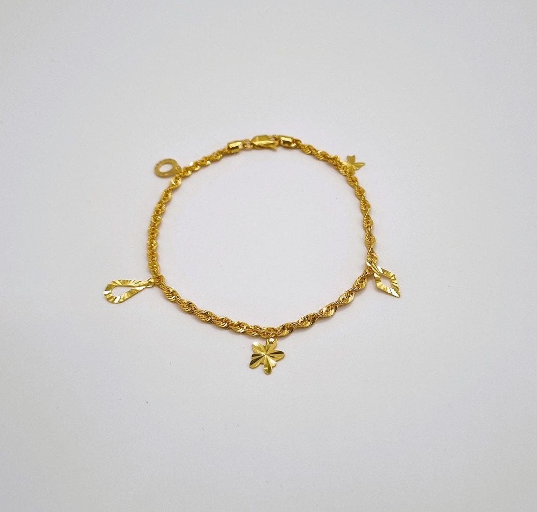 22k Solid Gold Charm Bracelet Etsy