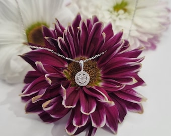 18k solid white gold diamond pendant with chain