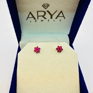 22k solid gold flower earrings/ruby colour flower earrings, gift gold jewellery