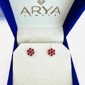 22k solid gold flower earrings / studded flower earrings/ 22ct solid gold earrings / Ruby cubic zirconia earrings