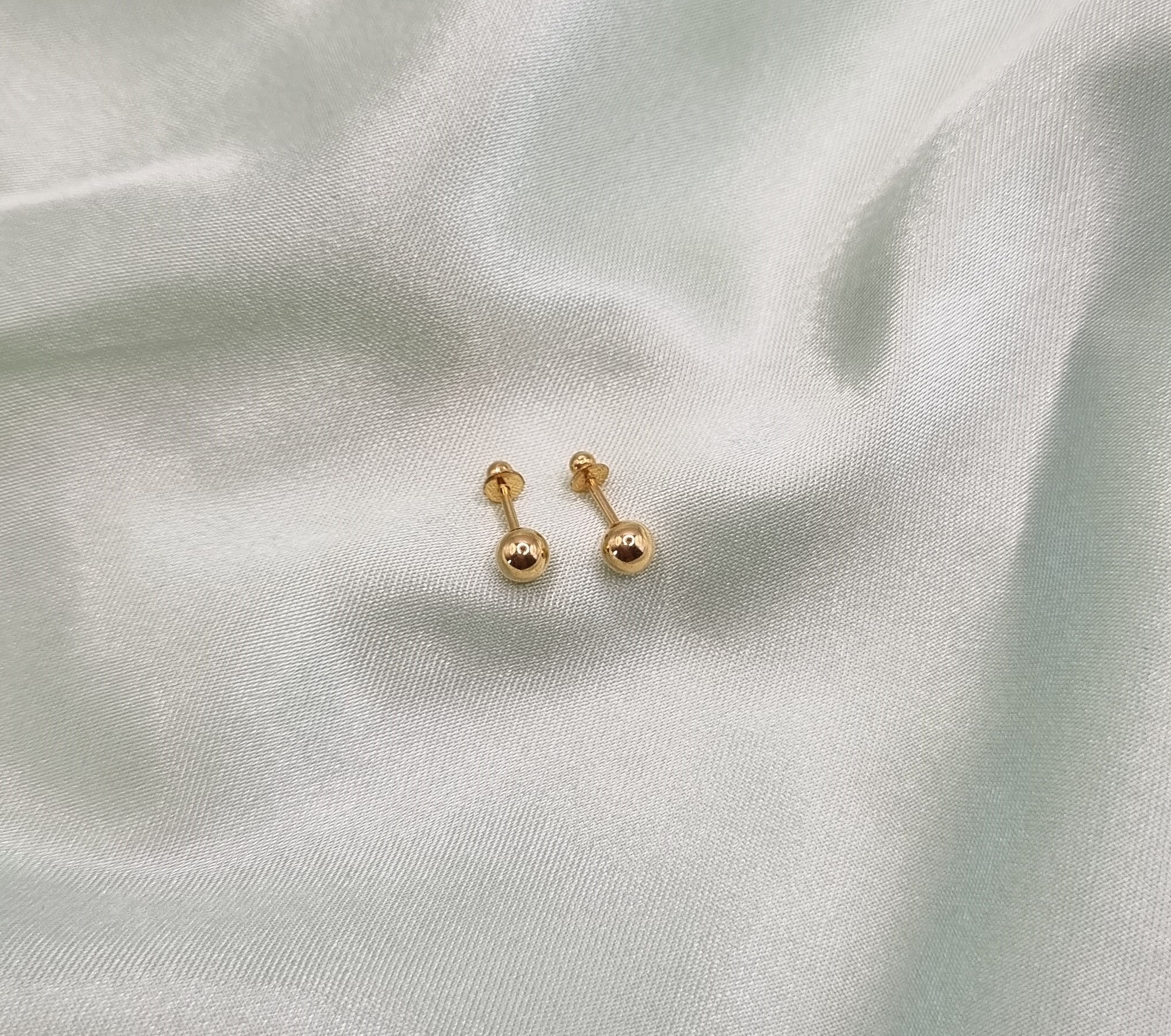 22k Solid Gold Ball Earrings/ball Ear Studs/ Karabu/ Globe Etsy