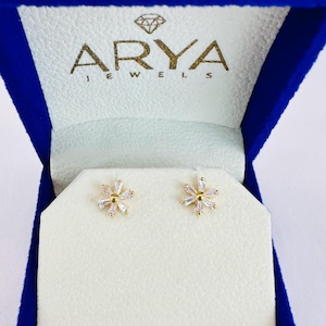 22k solid gold white CZ studded earrings/ 22ct solid gold earrings