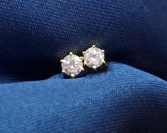 22k Massivgold Ohrstecker/Karabu Ohrringe mit weißem Zirkonia, Goldohrringe für Kinder und Erwachsene, Ohrstecker für zweites Piercing