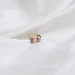 22k solid gold ear studs / karabu earrings with pink cubic zirconia