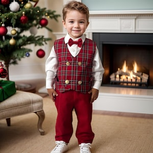 Baby Boy Red Plaid Christmas Suit: 4-Piece Tartan Outfit