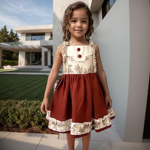 Cottage Core Sleeveless Summer Outfit, Button Detailed Rustic Kids Look, Brick Color Linen Girls Dress, Sibling Summer Set