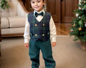 Baby Boy Green Tartan Suit: Toddler Fall/winter Plaid Formal Set
