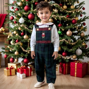 Baby Boy Nutcracker Christmas Outfit: Green Plaid Toddler Set, Lead Soldier Embroidered Thanksgiving Look