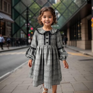 Robe écossaise grise pour fille, style tartan détaillé en dentelle, tenue automne-hiver pour bébé, ensemble frère et sœur